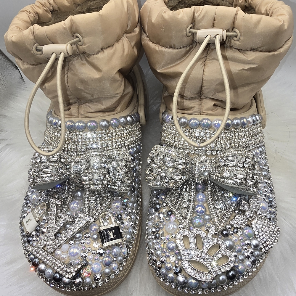 CROCS Tan and Silver Embellished Winter Boots